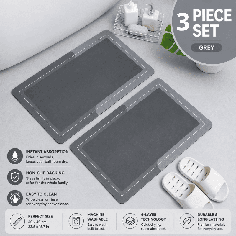 HydraMat™ Premium Bath Mat – Instant-Dry 4-Layer Technology