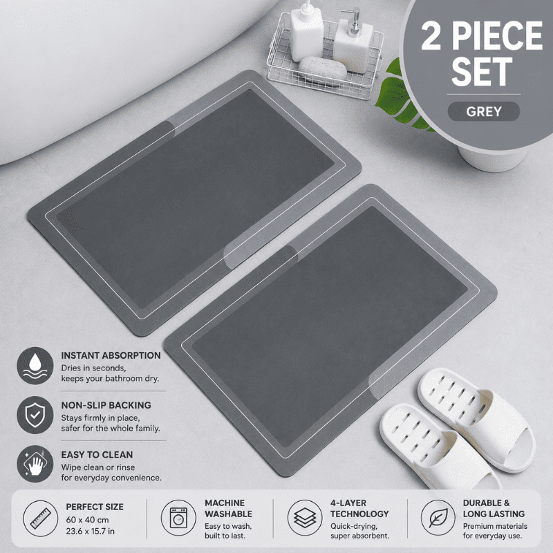 HydraMat™ Premium Bath Mat – Instant-Dry 4-Layer Technology