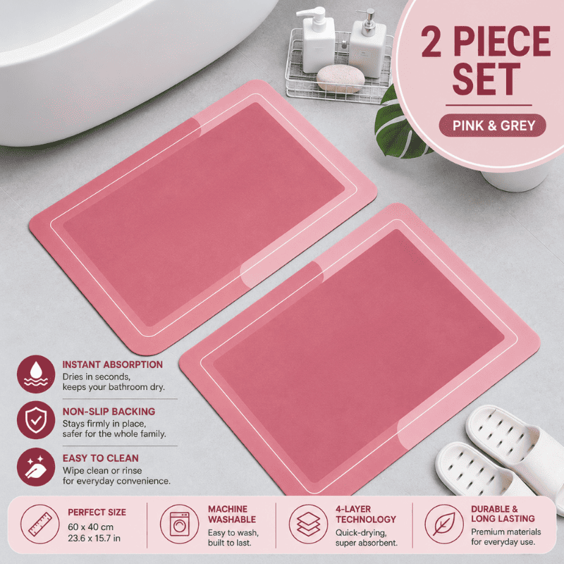 HydraMat™ Premium Bath Mat – Instant-Dry 4-Layer Technology