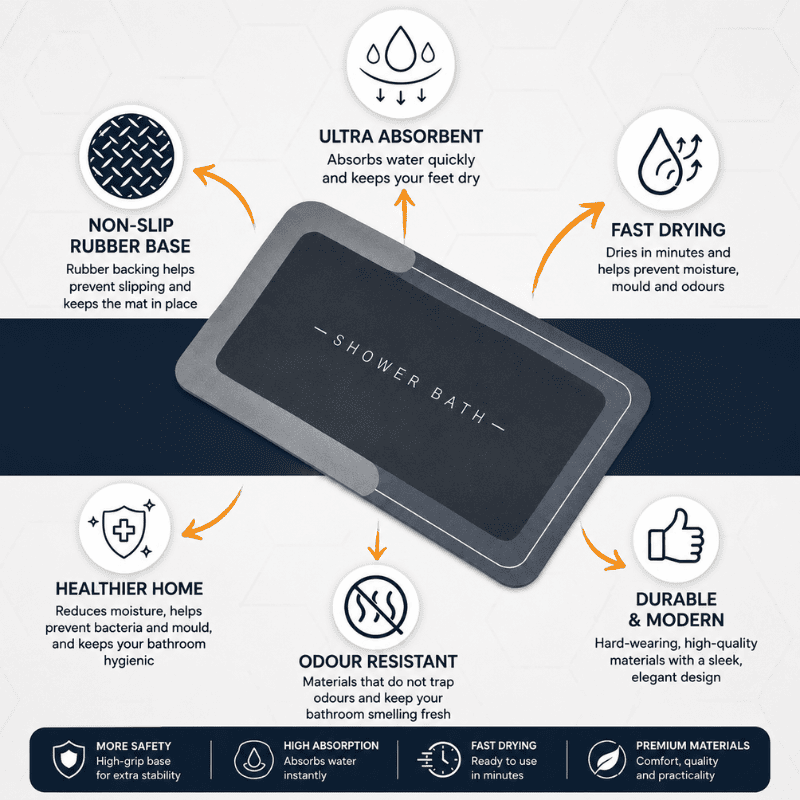 HydraMat™ Premium Bath Mat – Instant-Dry 4-Layer Technology