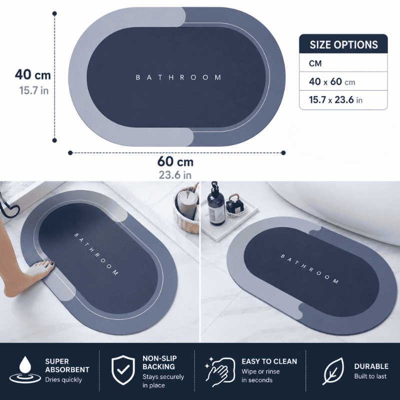 HydraMat™ Premium Bath Mat – Instant-Dry 4-Layer Technology